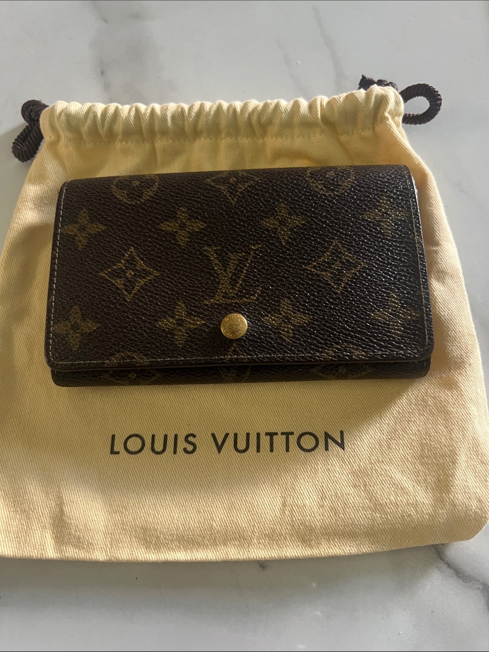 Louis Vuitton Monogram Canvas Snap Wallet in Brown and Gold-tone.. W/O Dusty
